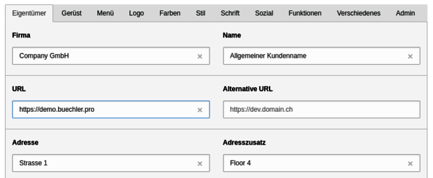 Formular zur einfachen Konfiguration der Webseite Formular zur einfachen Konfiguration der Webseite