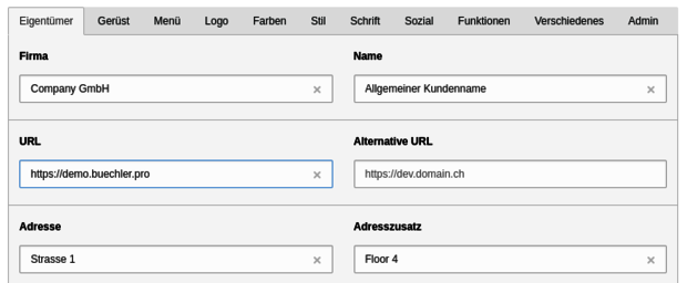 Formular zur einfachen Konfiguration der Webseite